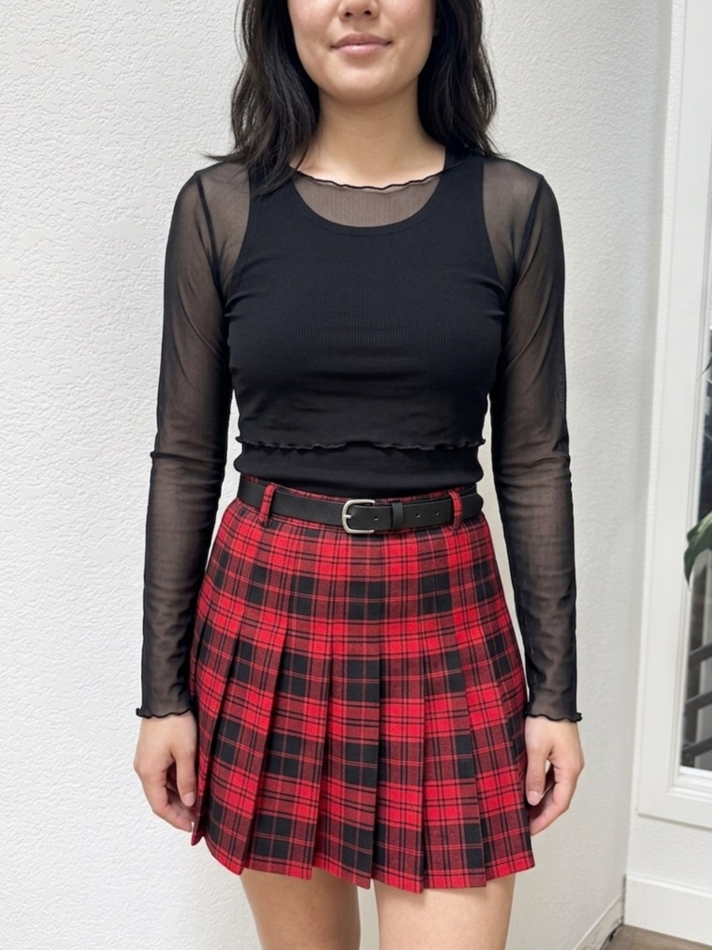 Goth Alternative Emo Grunge Black Sheer Long Sleeve Lettuce Edge Crop Top L